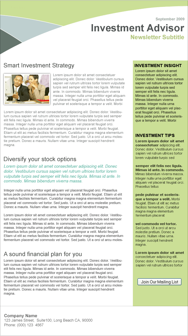 Newsletters - Investment Advisor. Sign up for our Free 30-day trial