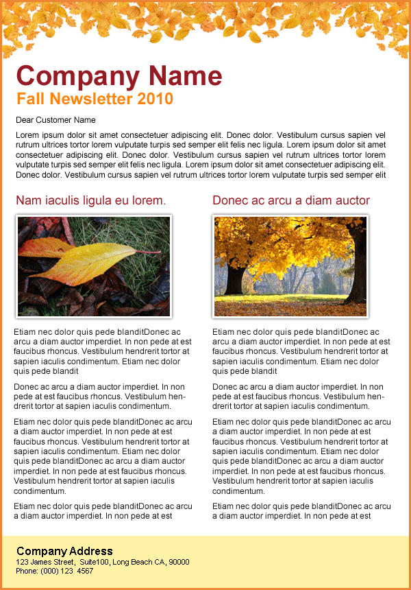 Fall Newsletter Templates Word Fall Newsletter Templates Word