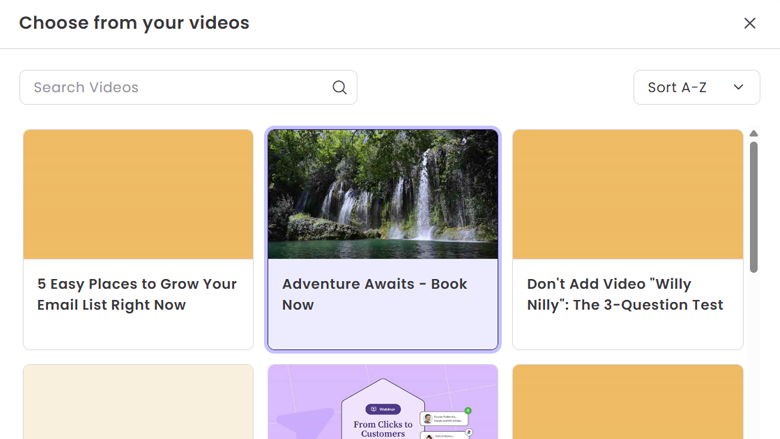 Choosing a video from the Playable Video library