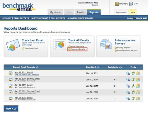 Benchmark Email Kundendienst Update: Vergleichen Sie E-Mail Kampagnen Leistung