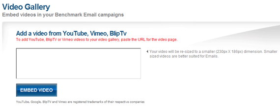 Jetzt können Sie Email Videos mit einem YouTube URL einbetten.