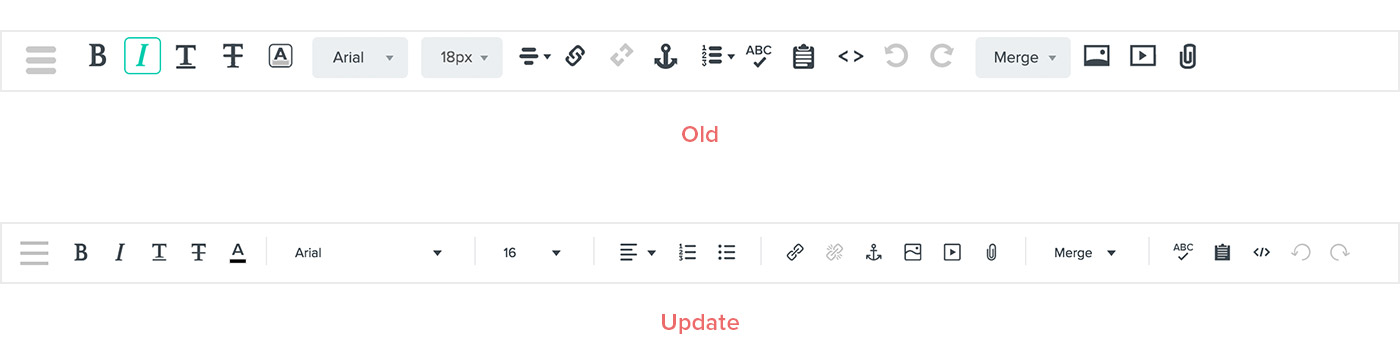 Icon update to text editing toolbar