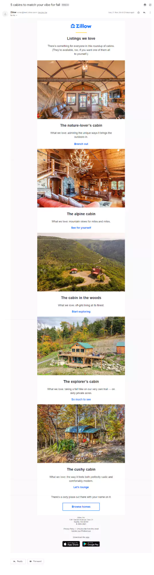 exemple emailing design Zillow