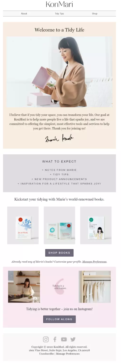 exemple emailing Marie Kondo