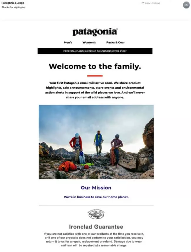 exemple emailing patagonia