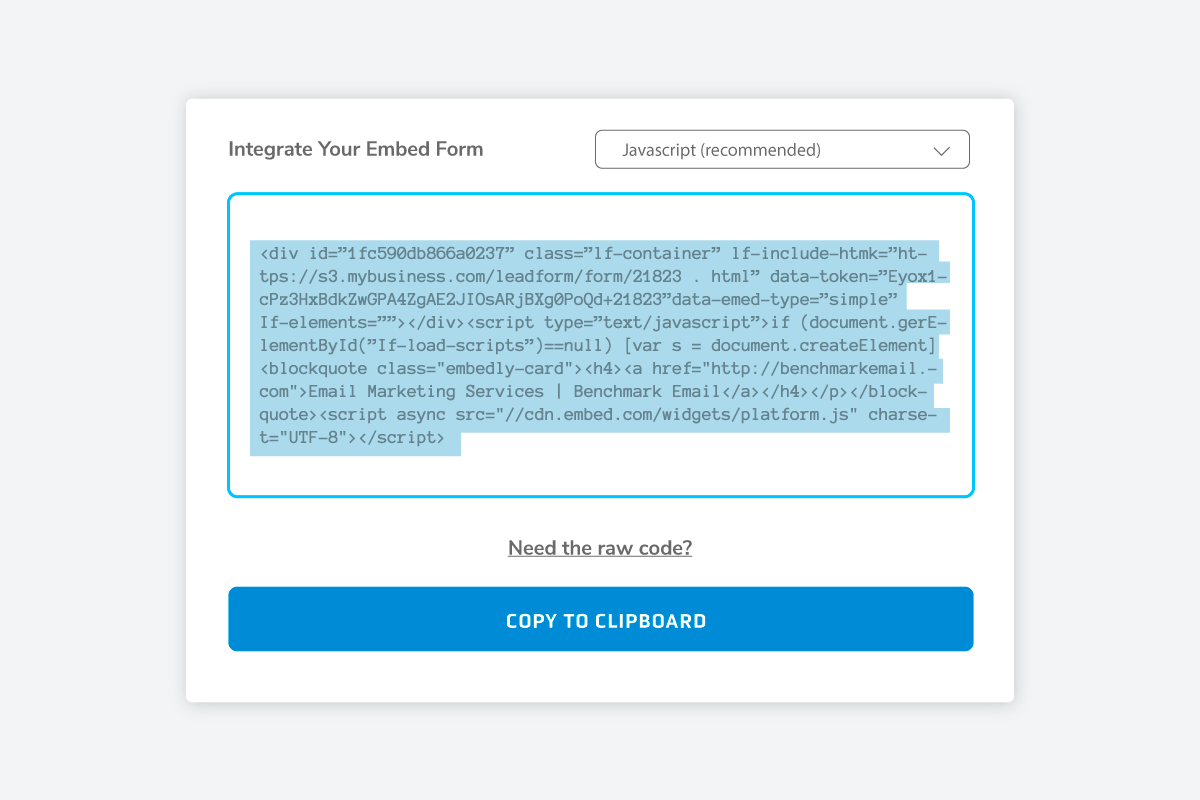 Example of Embed Form HTML code