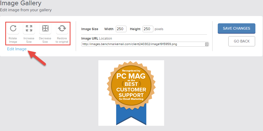 can i increase decrease the size of my image in the image gallery increase size