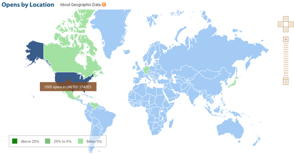 Email Opens Geographic Map in Benchmark Email