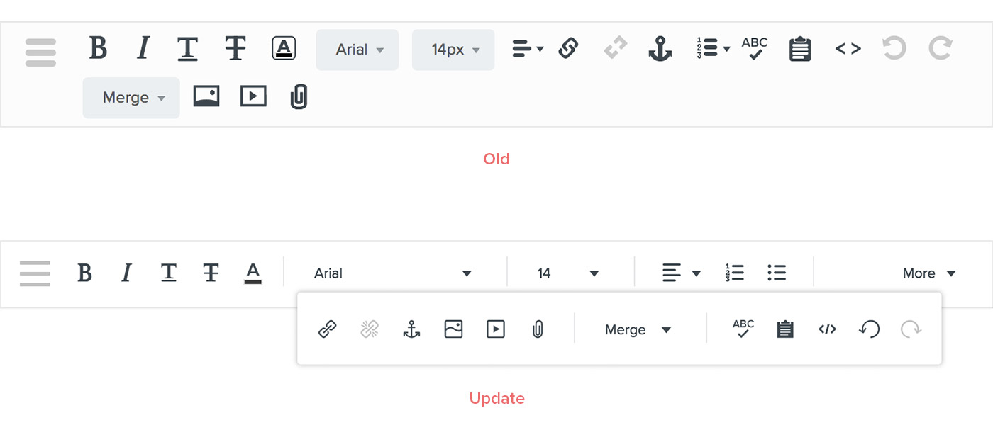 Behavior update to text editing toolbar