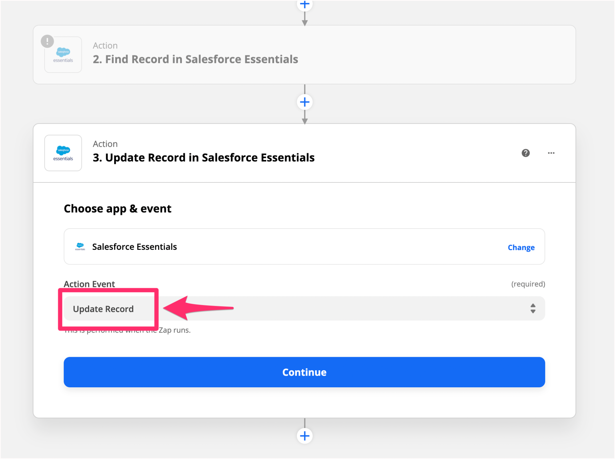 「Zapier操作画面：SalesforceとBenchmark Emailを連携」