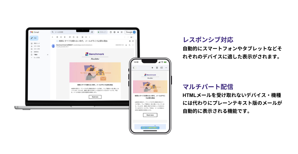 レスポンシブ対応・マルチパート配信