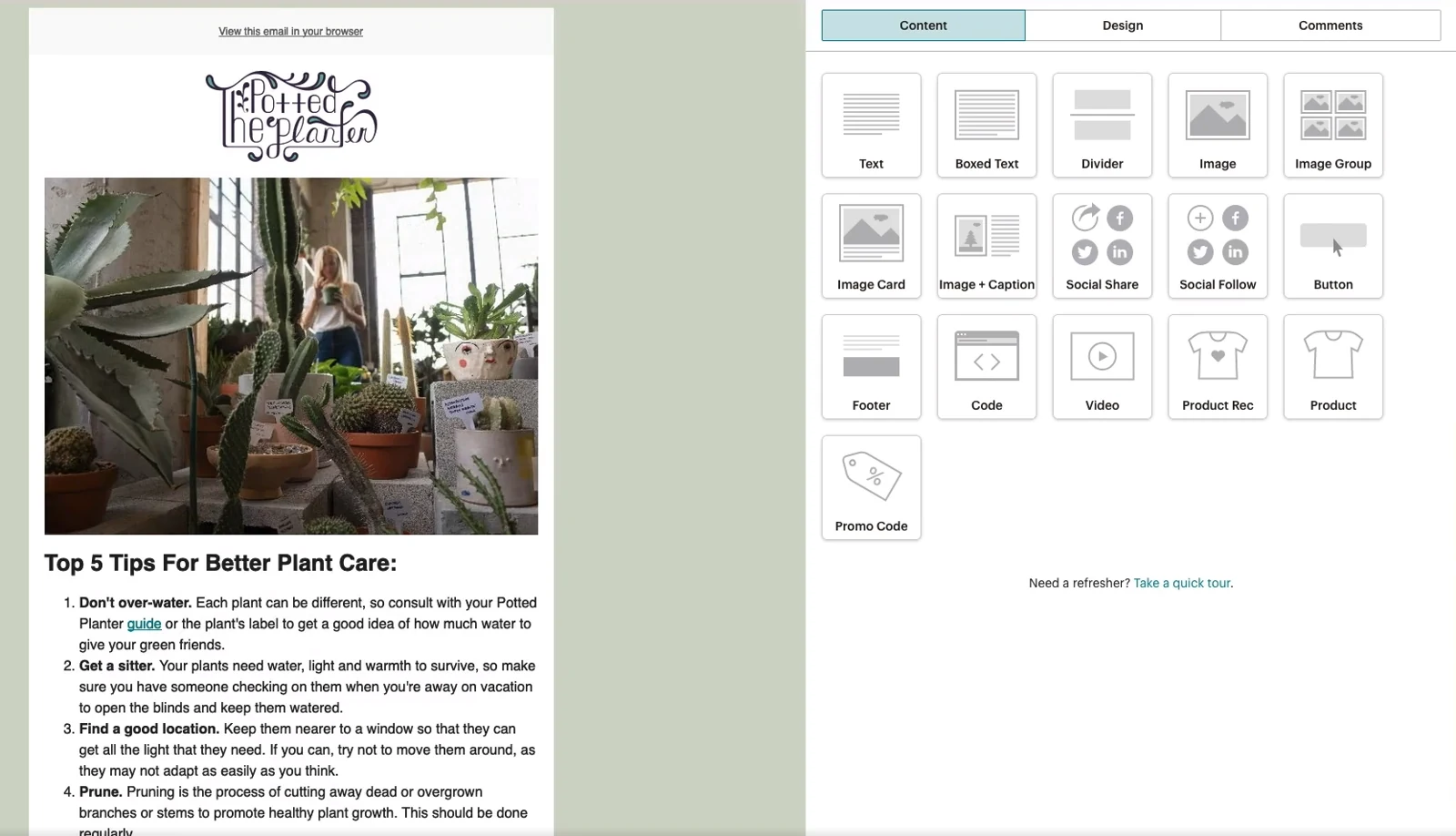 Constant Contact lets you build automation paths from scratch by selecting one of the triggering activities to start: order placed, subscribers for email, added to specific list, anniversary, birthday, abandoned cart, added to specific segment, order fulfilled, reengage contacts, contact tag added, and clicks the email links.