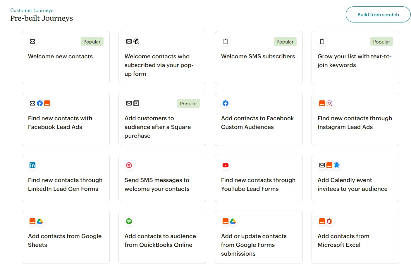 Mailchimp’s Classic Builder is set so that on the left it has a building board with a preview of an email getting built, and on the right, there are building blocks for text, images, buttons, dividers, products, videos, and more.