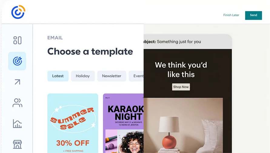 Constant Contact email template selection and message preview