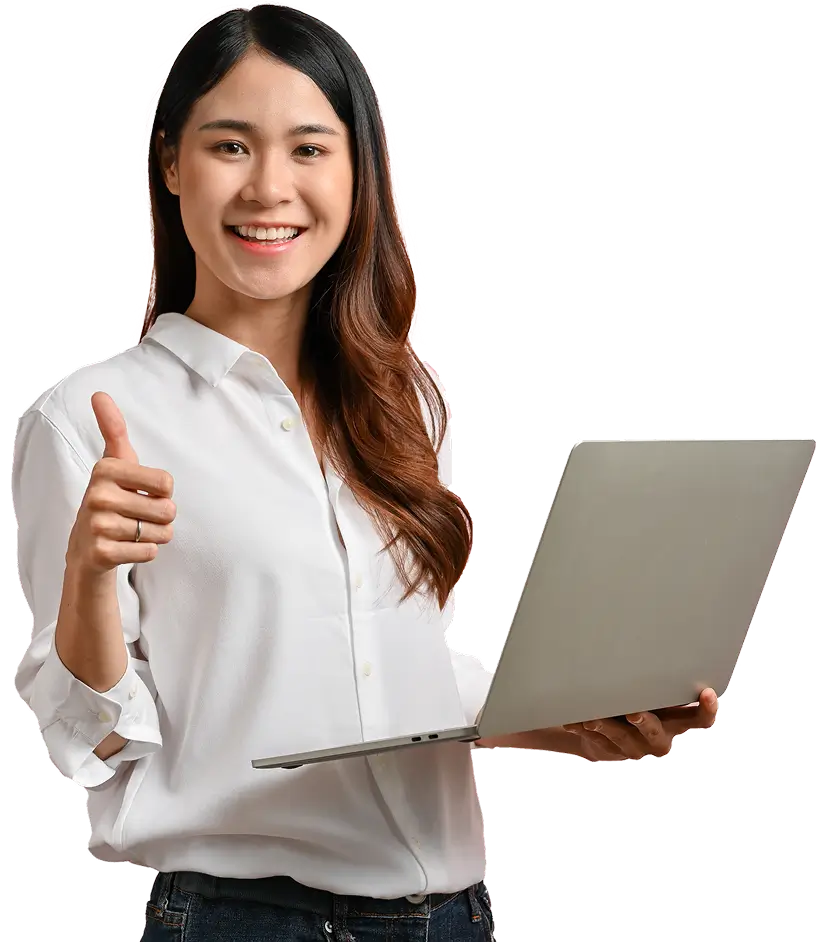 Benchmark Email team member with a laptop