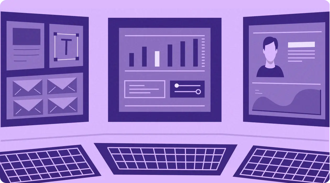 Email marketing software dashboards for design, reporting, and subscriber profiles