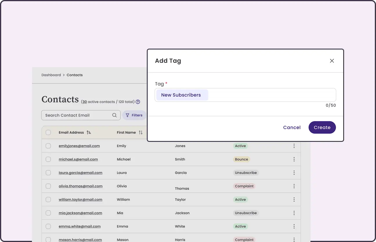 Applying a tag to a contact in Benchmark Email