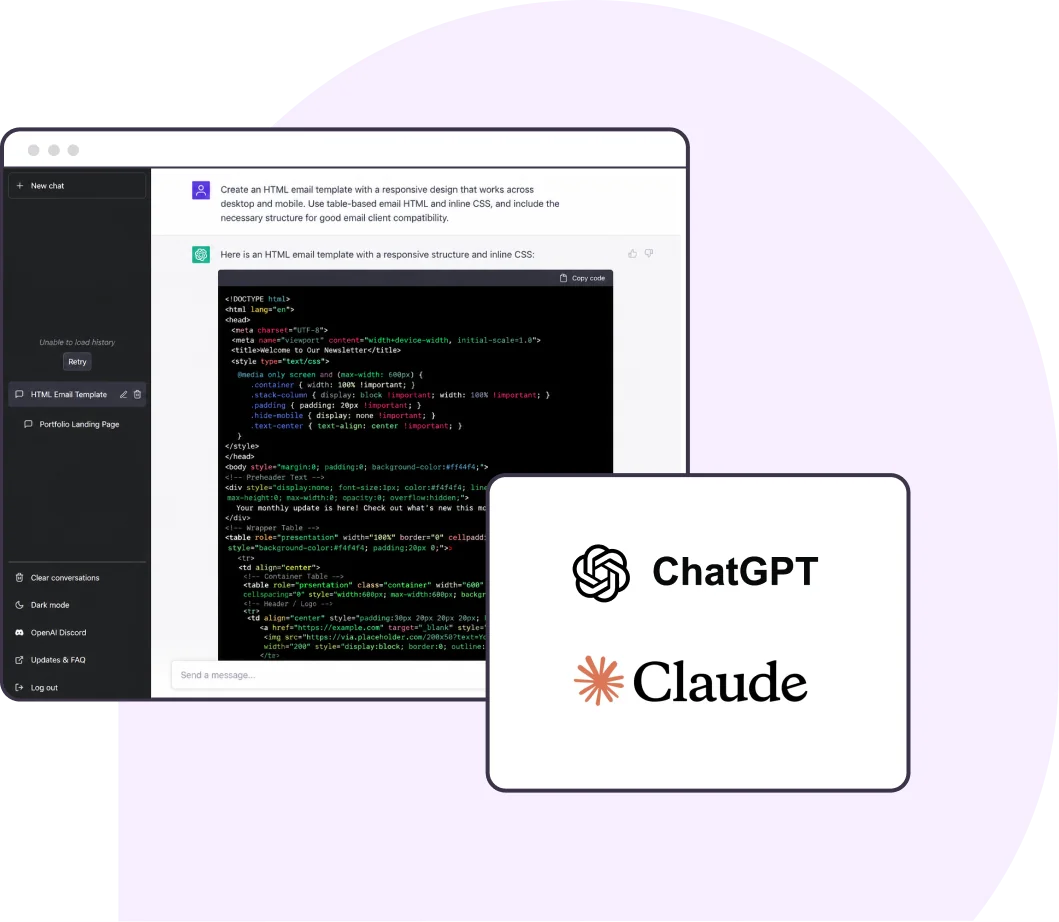 An AI assistant's email HTML ready to use in Benchmark