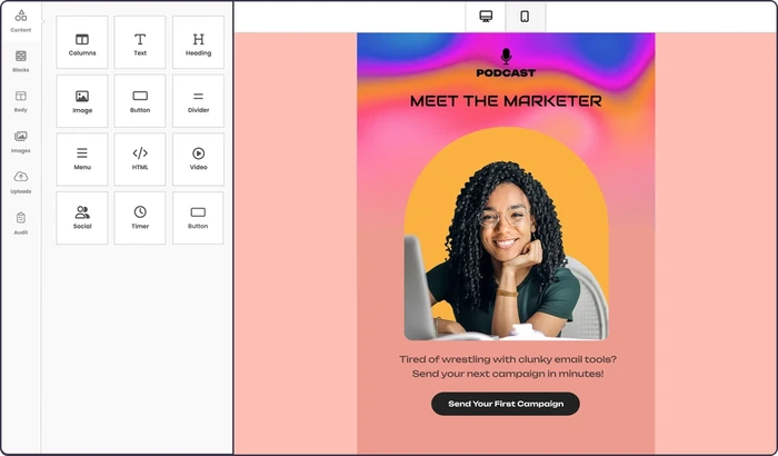 Benchmark Email editor preview