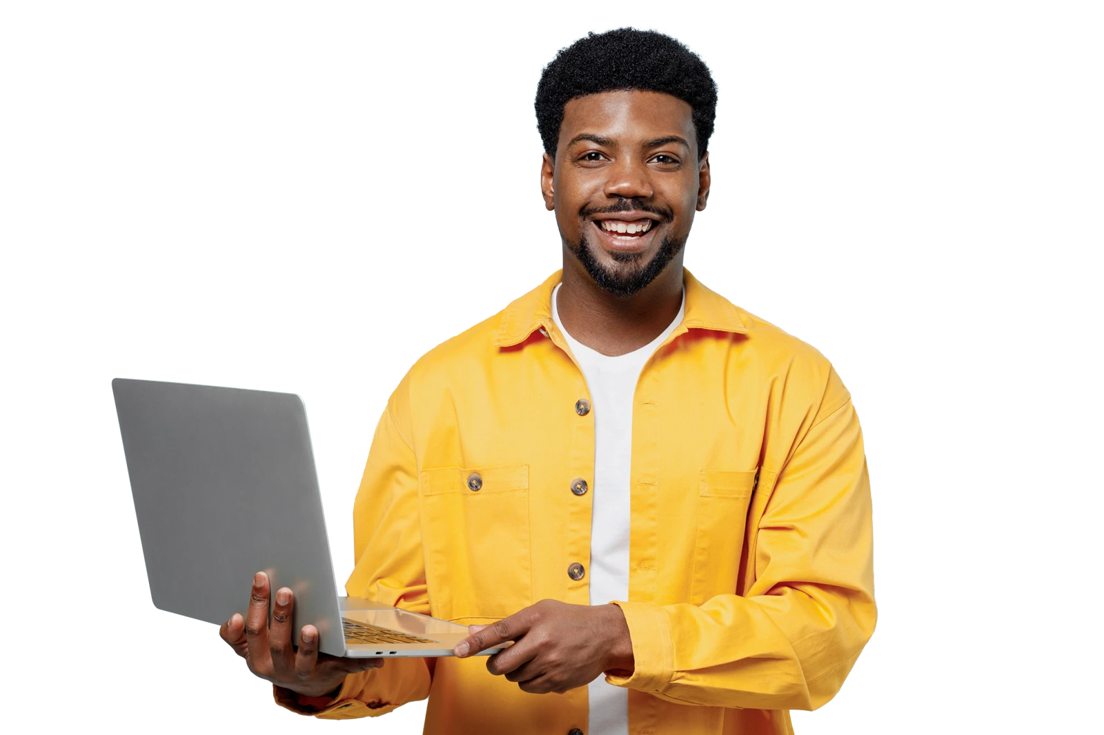 Benchmark support expert holding a laptop