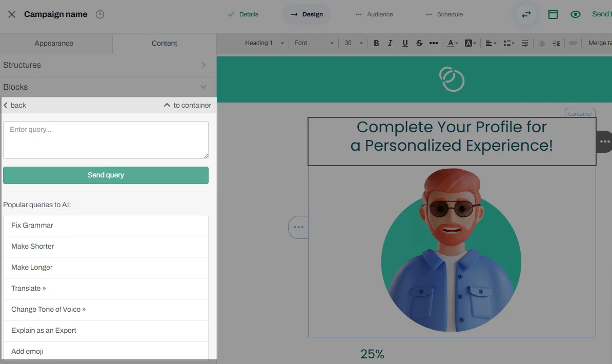 tinyEmail offers a huge template library and a brand kit feature for faster, on-brand email creation.: product interface