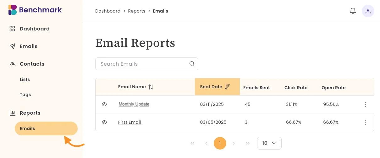 Benchmark Email offers clean and comprehensive reports.: product interface