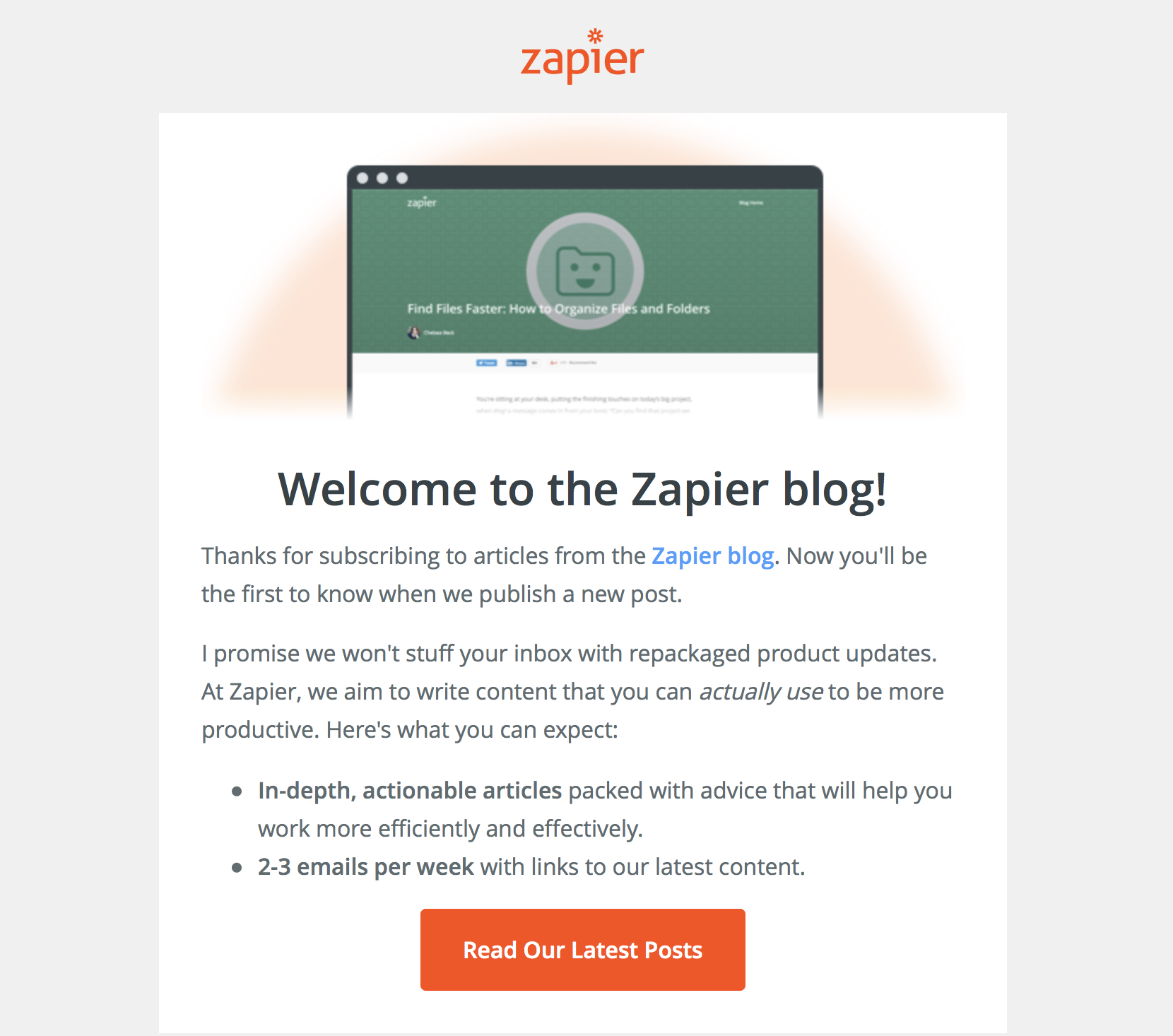 Zapier Blog Welcome Email