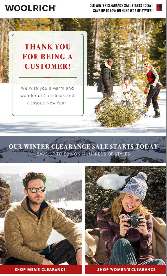 Woolrich holiday email marketing
