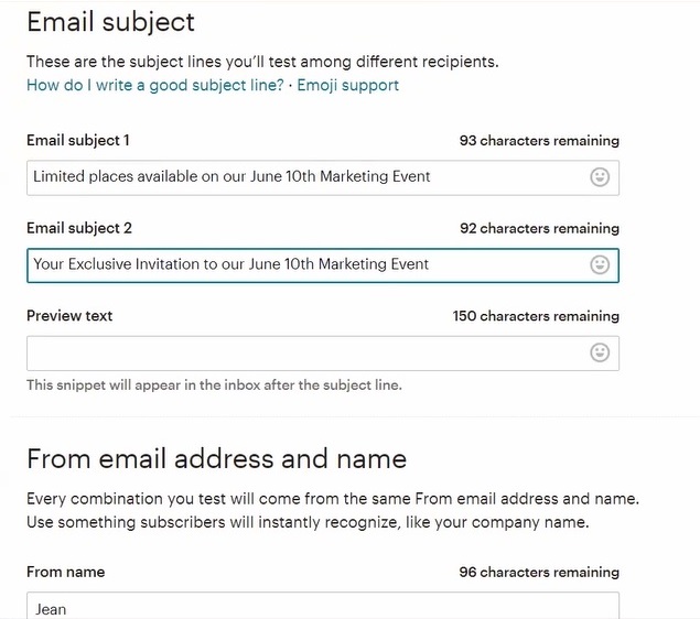 captura de tela com exemplo de teste ab para melhorar a entregabilidade de email
