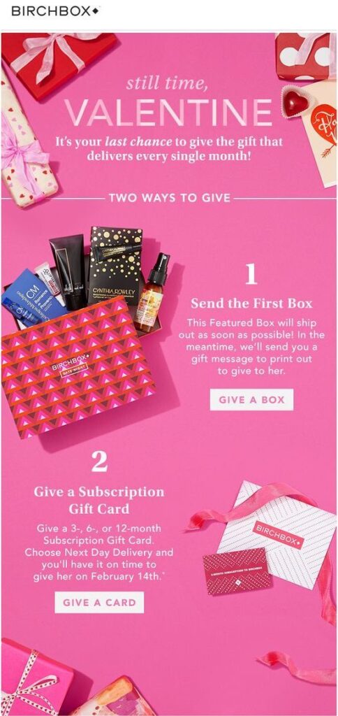 Ejemplo email de San Valentin Birchbox
