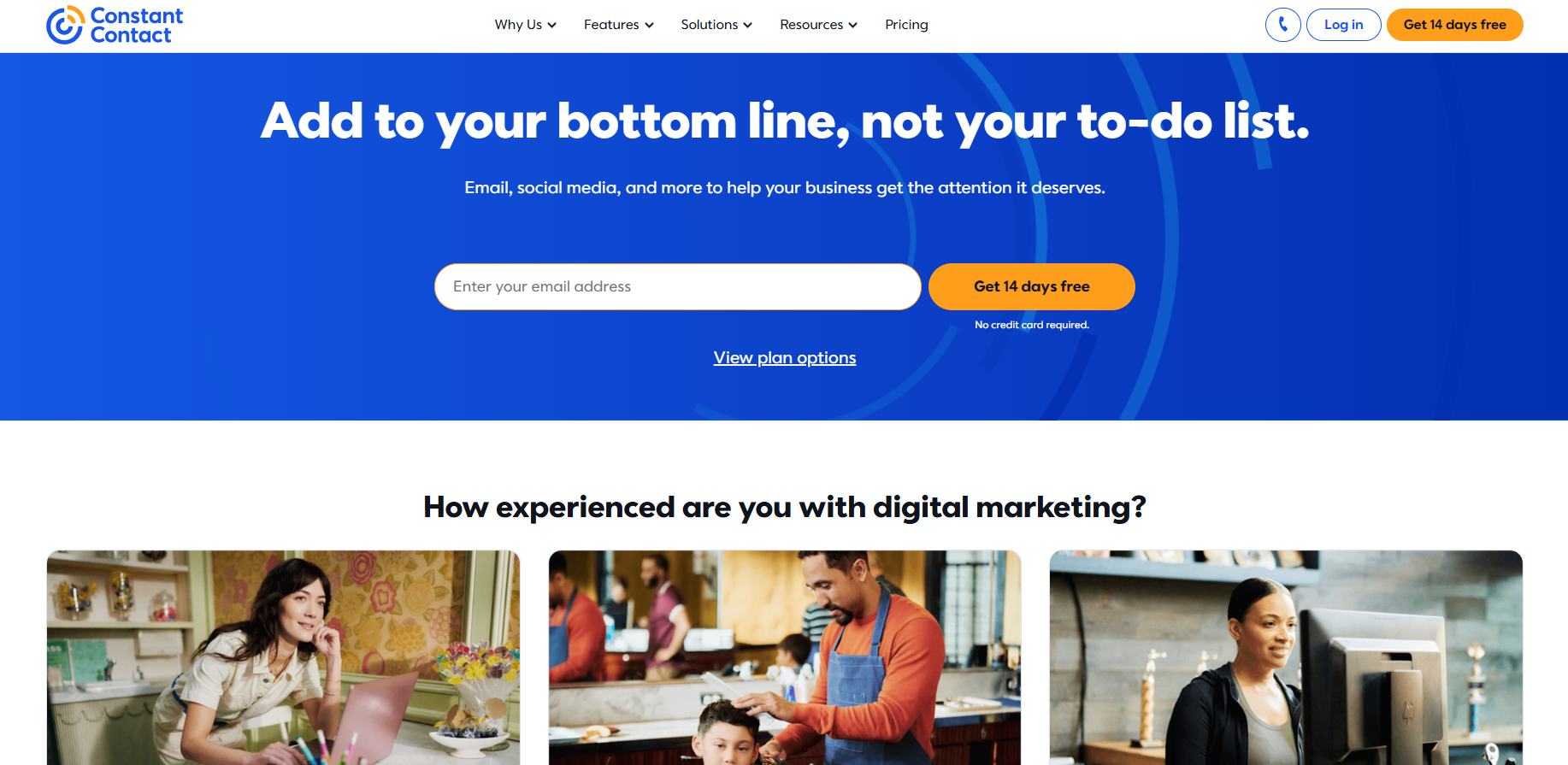 Constant Contact’s homepage has a slogan: ‘We’re here to help you grow’.