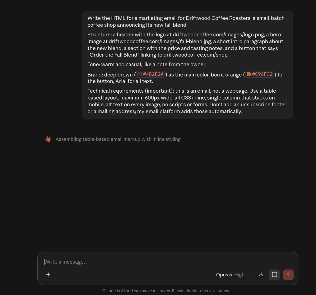 HTML Email Prompt
